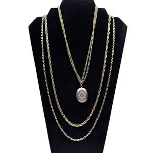 Vintage Layered Locket Pendant and Necklace Gold Tone Chain Elegant Jewelry 17in